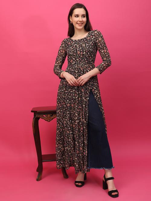 women printed long side slit tunic - 21712577 -  Standard Image - 0