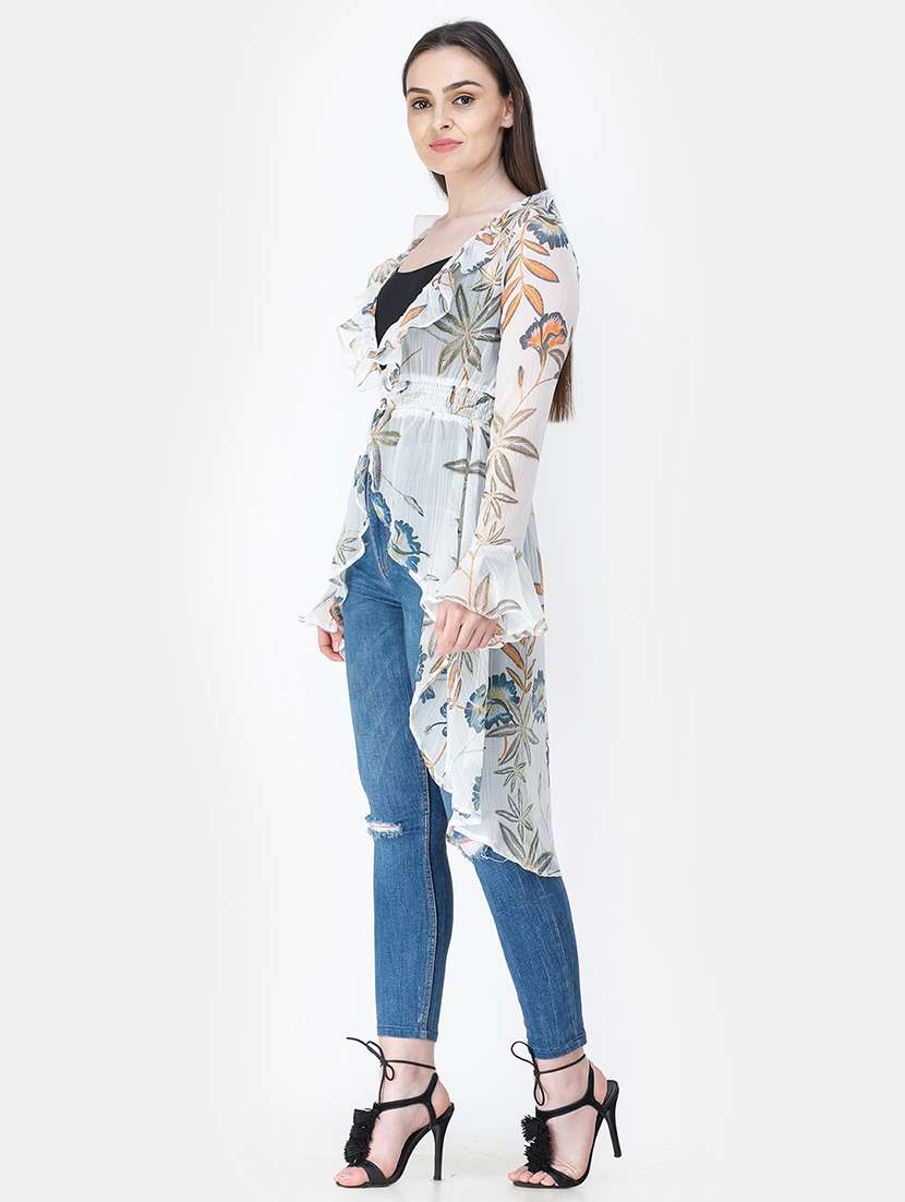 women printed long sleeves asymmetric shrug - 21712606 -  Standard Image - 2