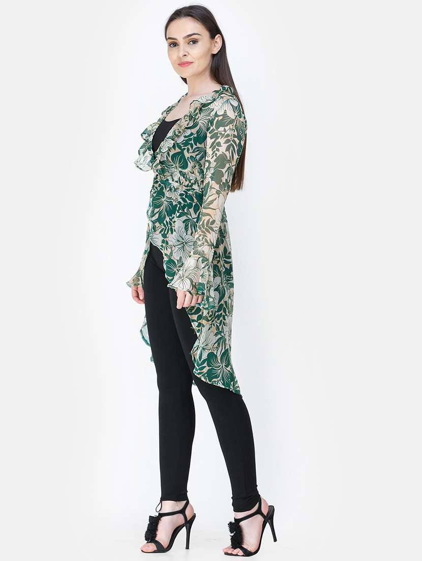 women printed long sleeves asymmetric shrug - 21712607 - Standard Image - 2