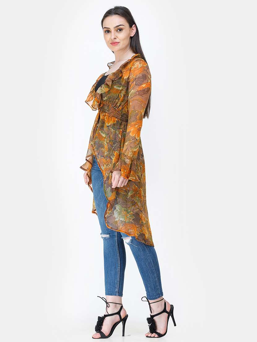 women printed long sleeves asymmetric shrug - 21712609 - Standard Image - 2