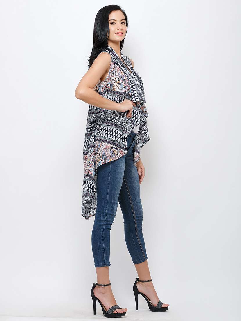 women printed sleeveless asymmetric shrug - 21712610 -  Standard Image - 2
