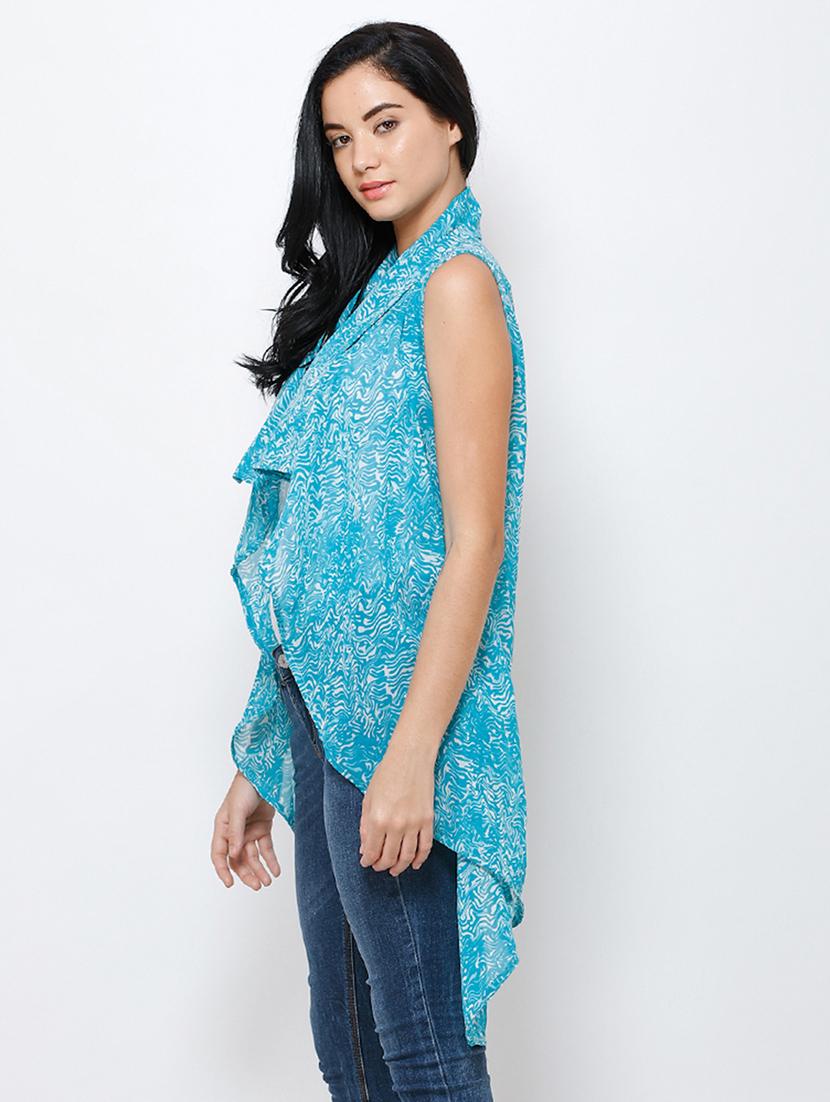 women printed sleeveless asymmetric shrug - 21712614 - Standard Image - 2