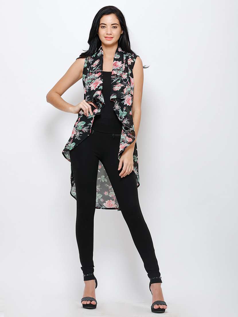 women printed sleeveless asymmetric shrug - 21712627 -  Standard Image - 2