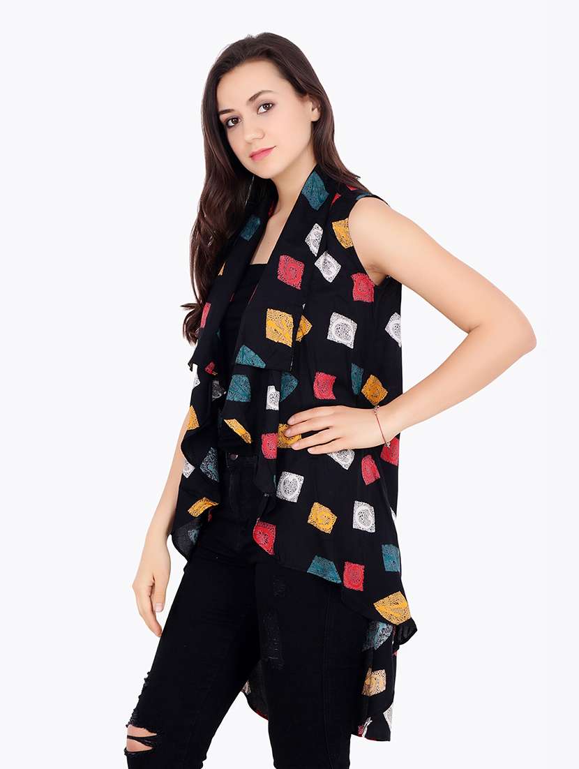 women printed sleeveless asymmetric shrug - 21712630 - Standard Image - 2
