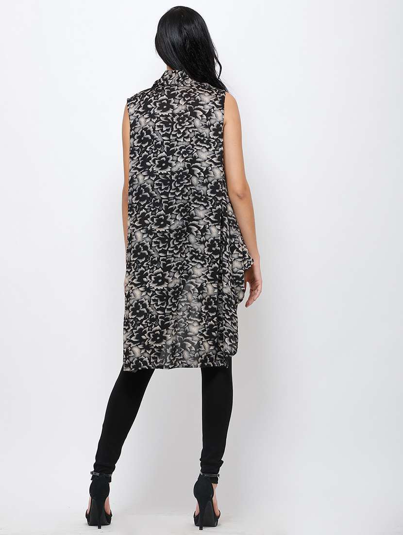 women printed sleeveless asymmetric shrug - 21712632 -  Standard Image - 2