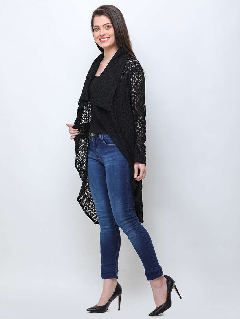 women laced long sleeves asymmetric shrug - 21712639 -  Standard Image - 2