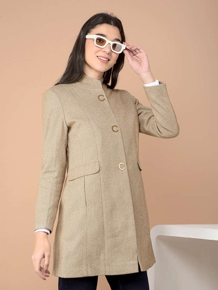women solid long sleeve trench coat - 21713434 -  Zoom Image - 0