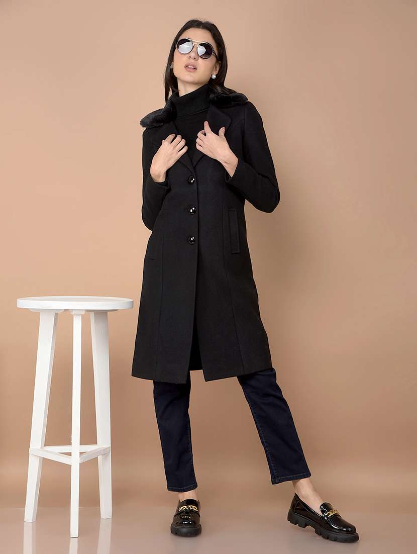 women solid long sleeve trench coat