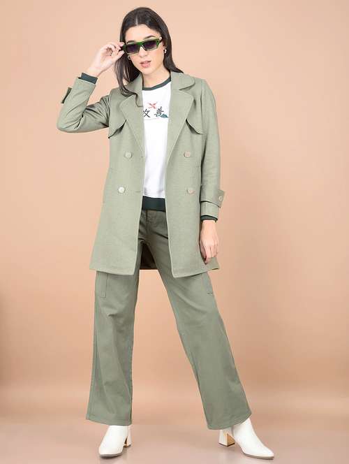 women solid long sleeve trench coat - 21713439 -  Standard Image - 0
