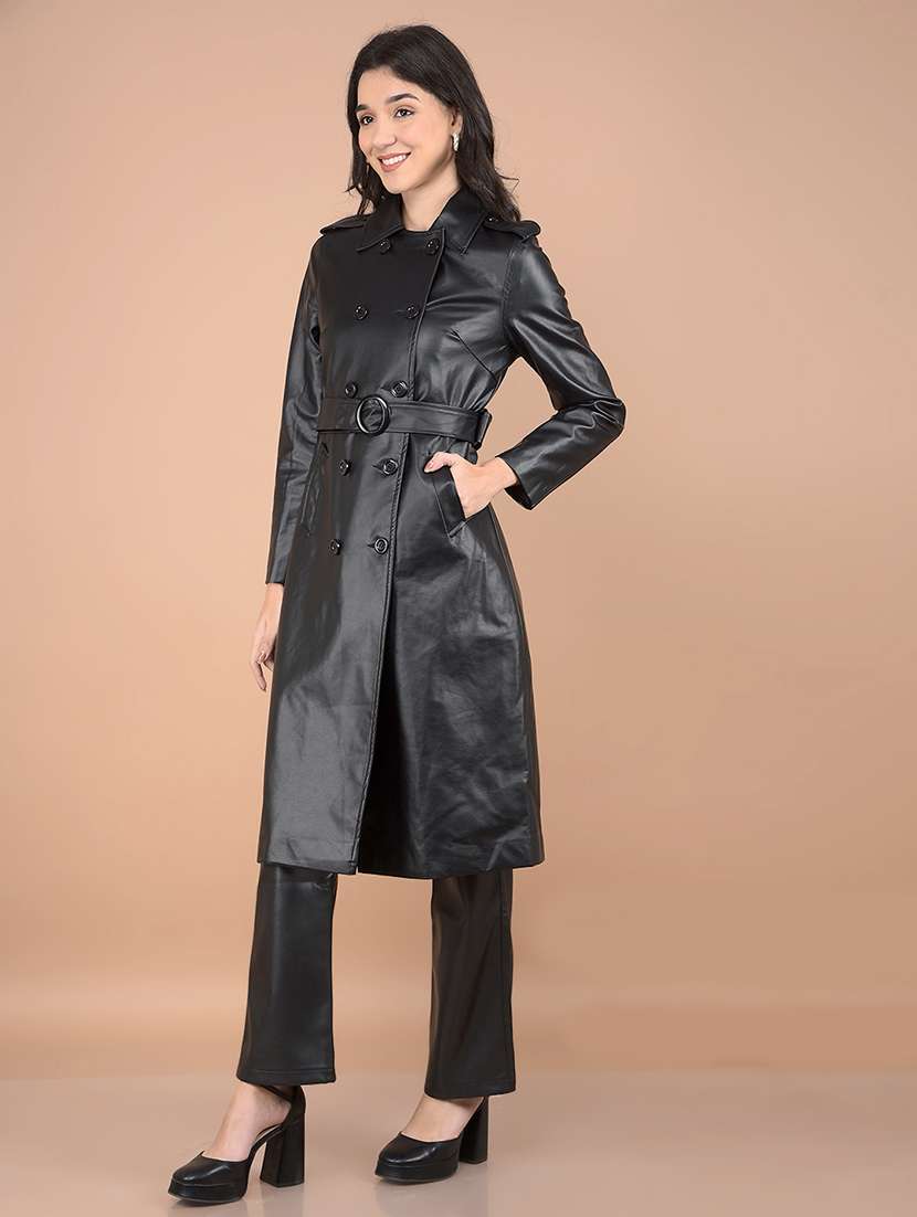 women solid long sleeve trench coat - 21713447 - Standard Image - 2