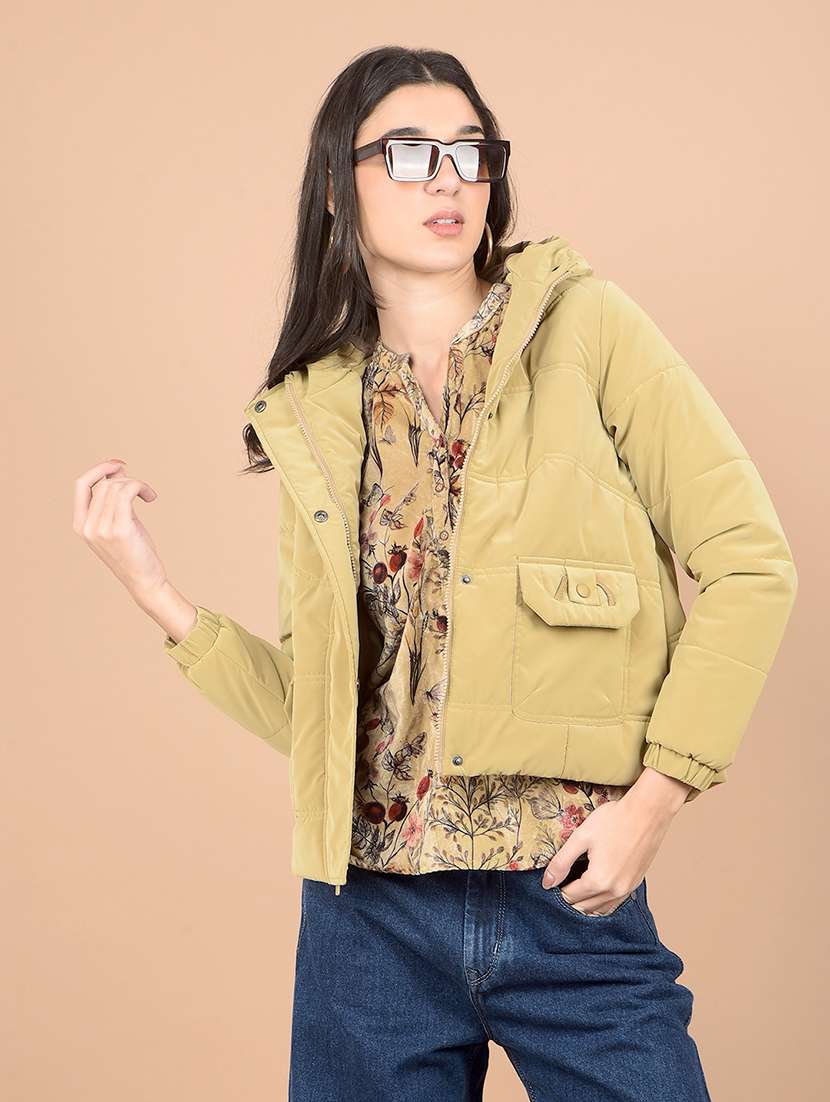 women solid hooded puffer jacket