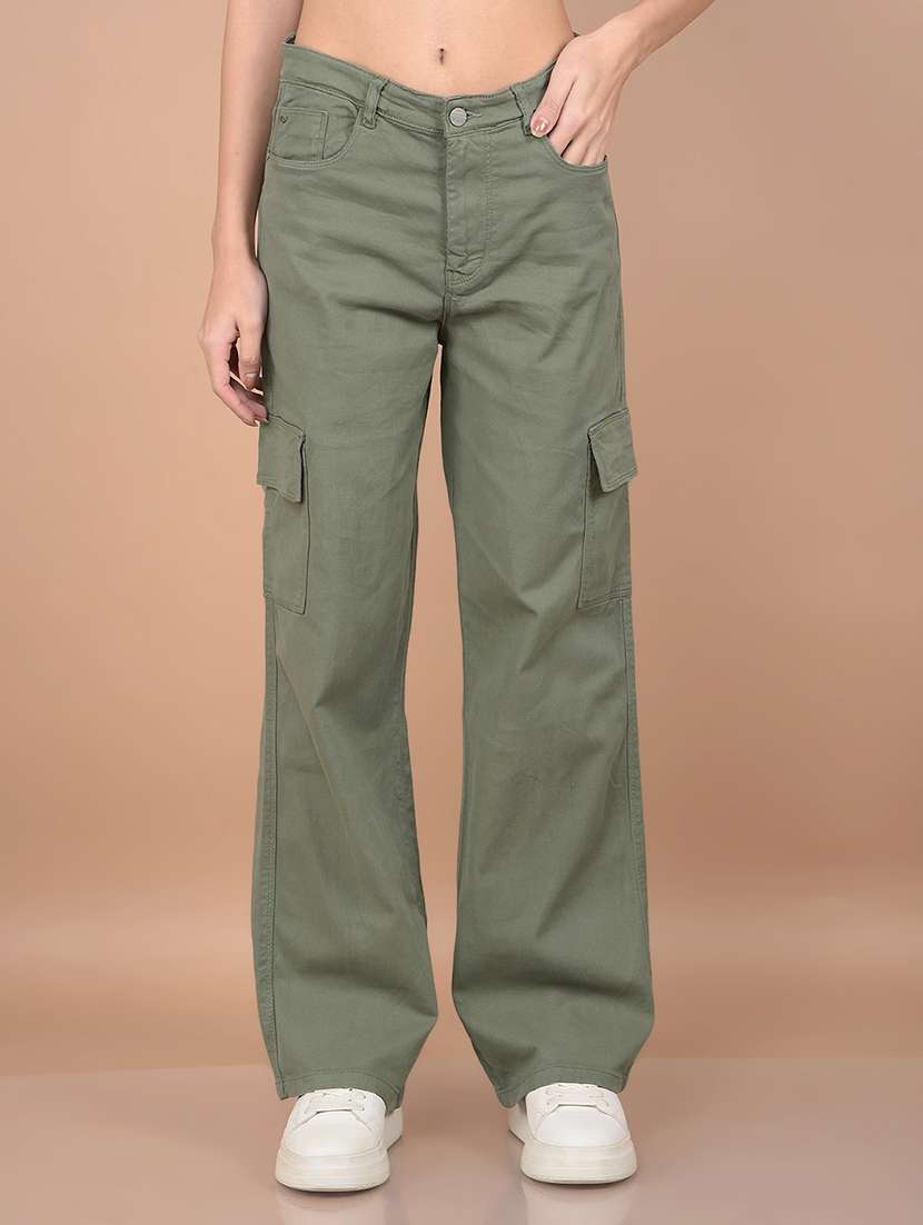 women solid mid rise cargo