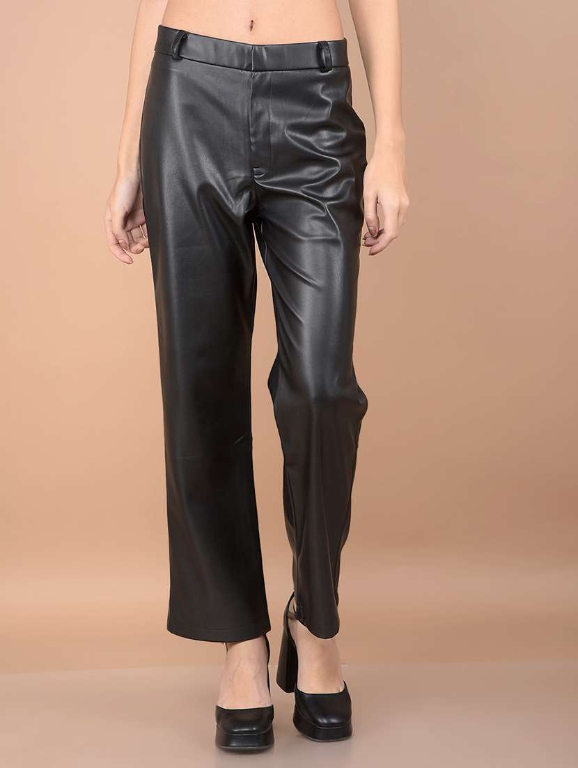 women solid leather trouser