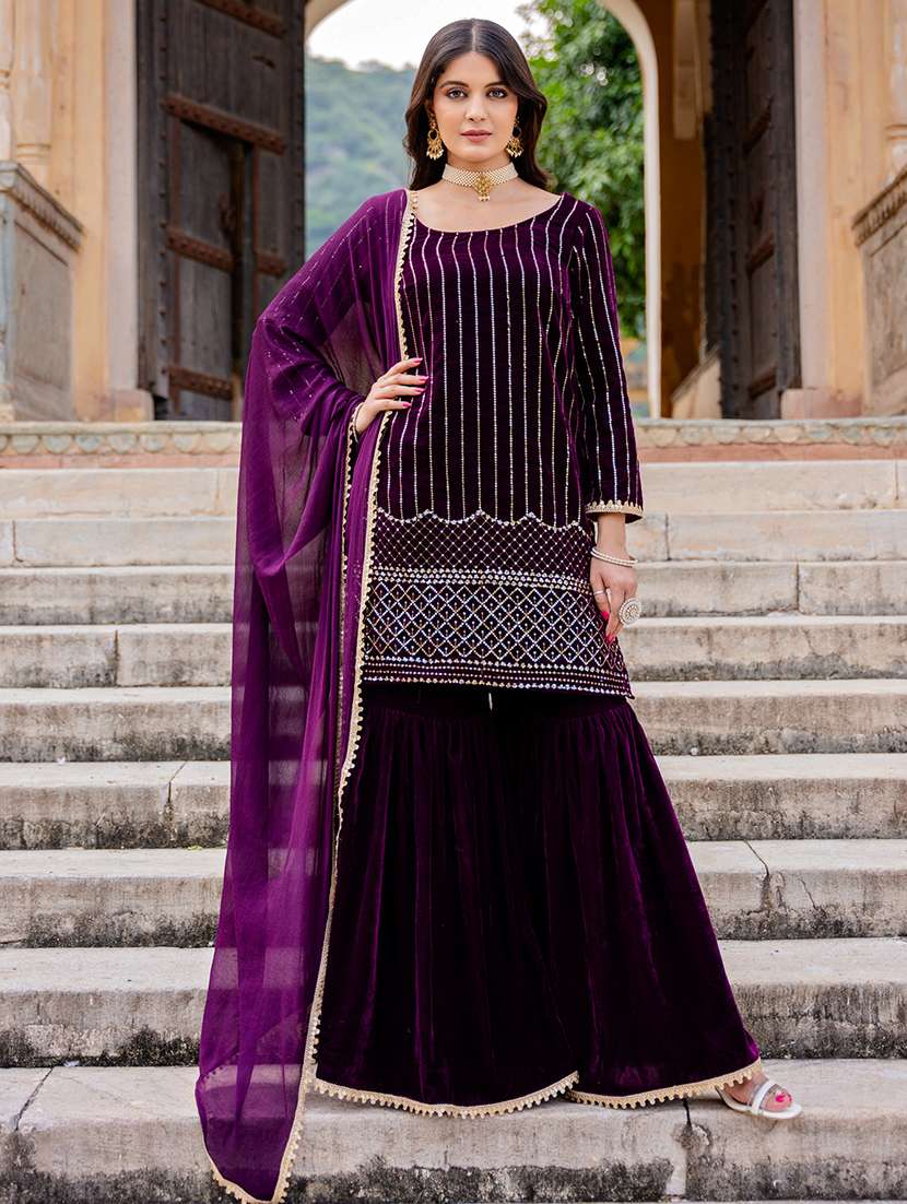 women sequin work kurta sharara set with dupatta