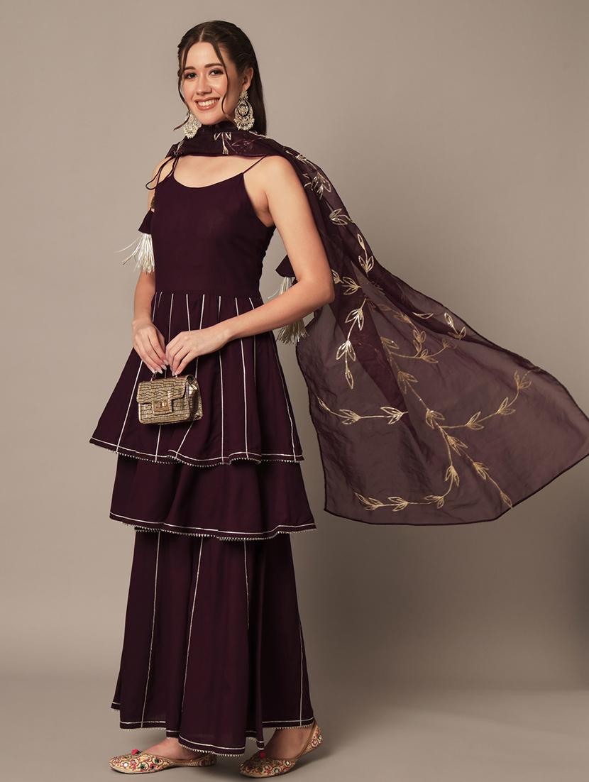 women stripes kurta sharara set with dupattas - 21713536 - Zoom Image - 0