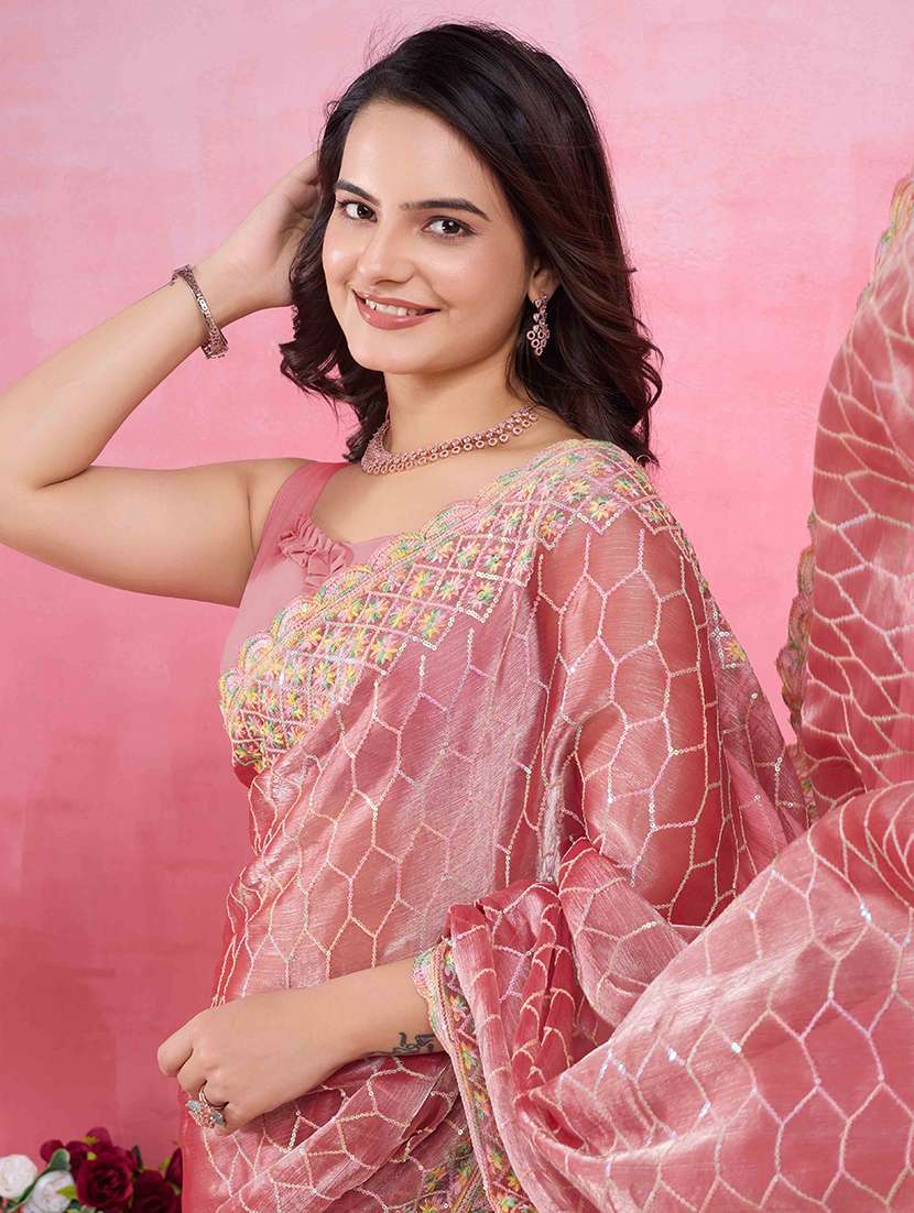 women sequin work embroidered saree with blouse - 21713571 - Standard Image - 2