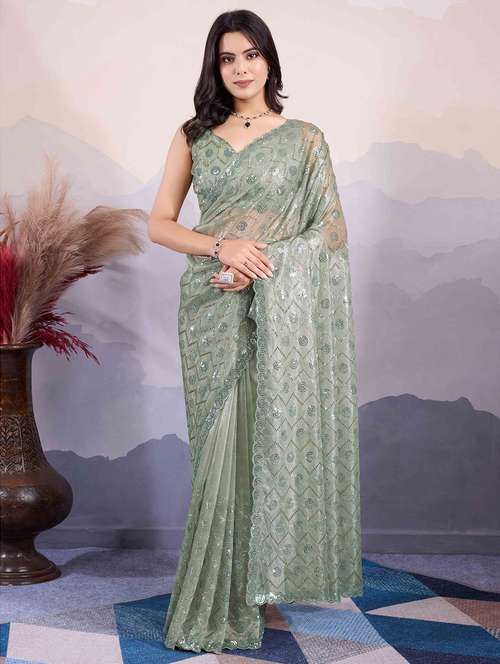 women sequin work embellished saree with blouse - 21713585 -  Standard Image - 0