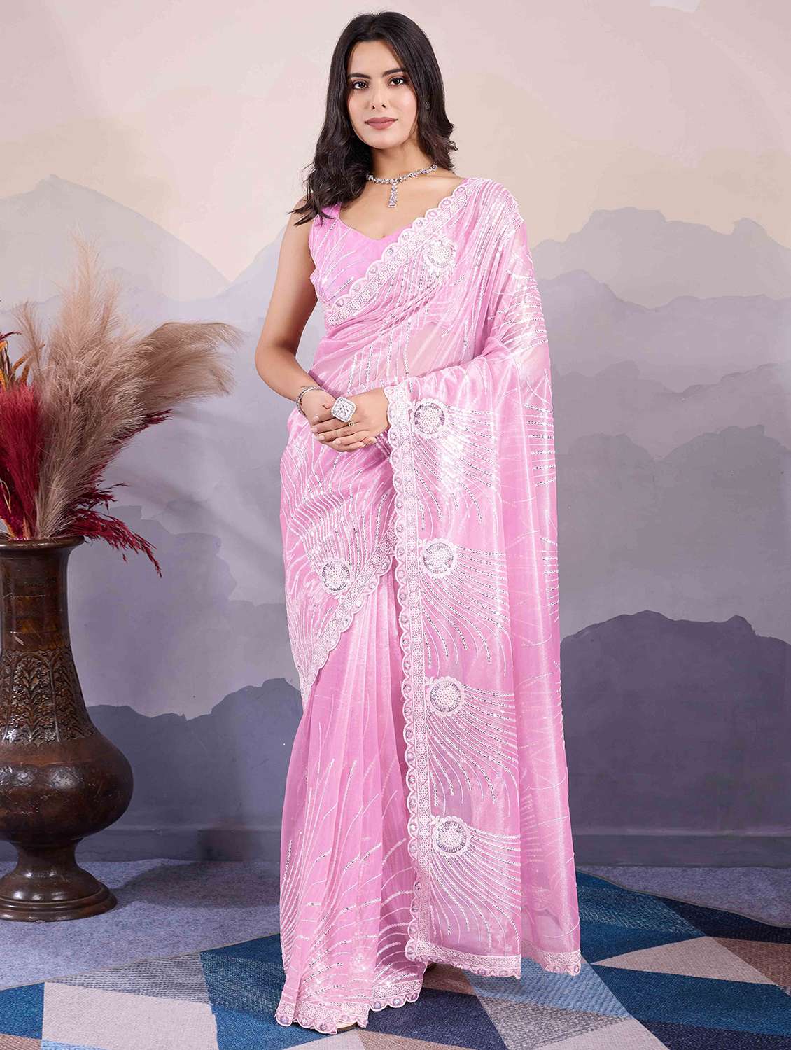 women sequin work embroidered saree with blouse - 21713589 - Zoom Image - 0