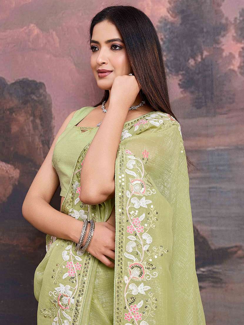 women neo mint embroidered saree with blouse - 21713600 -  Standard Image - 2