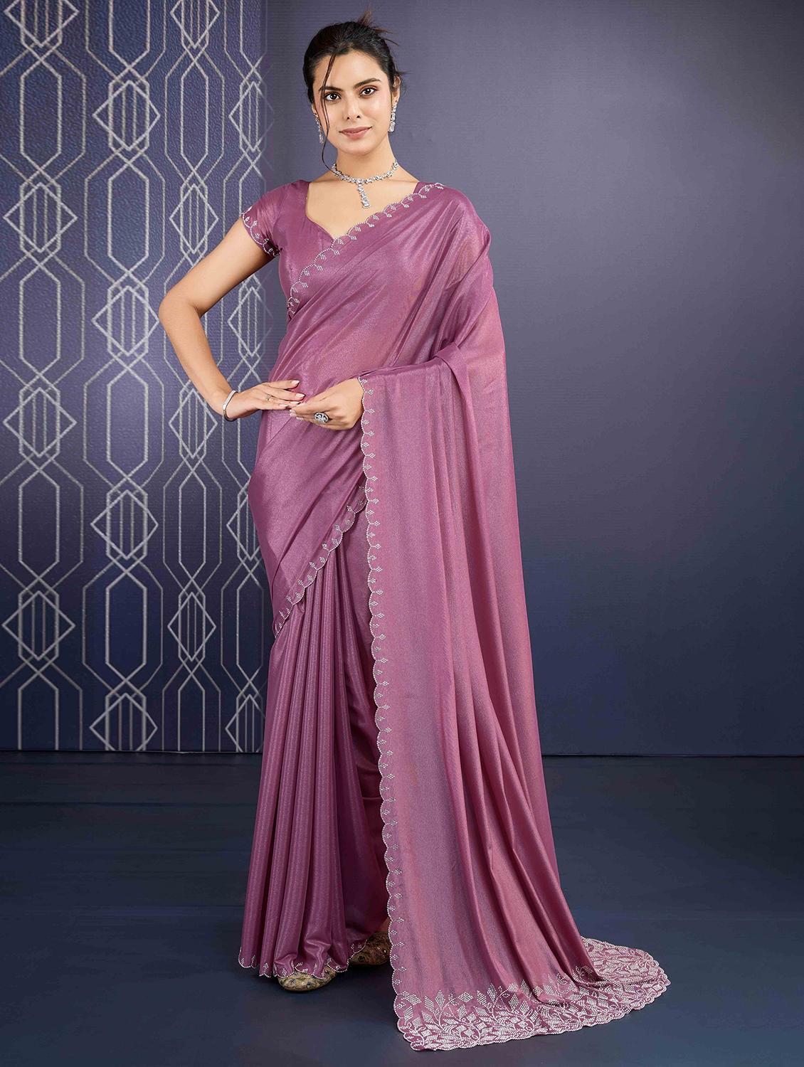 women mauve embellished saree with blouse