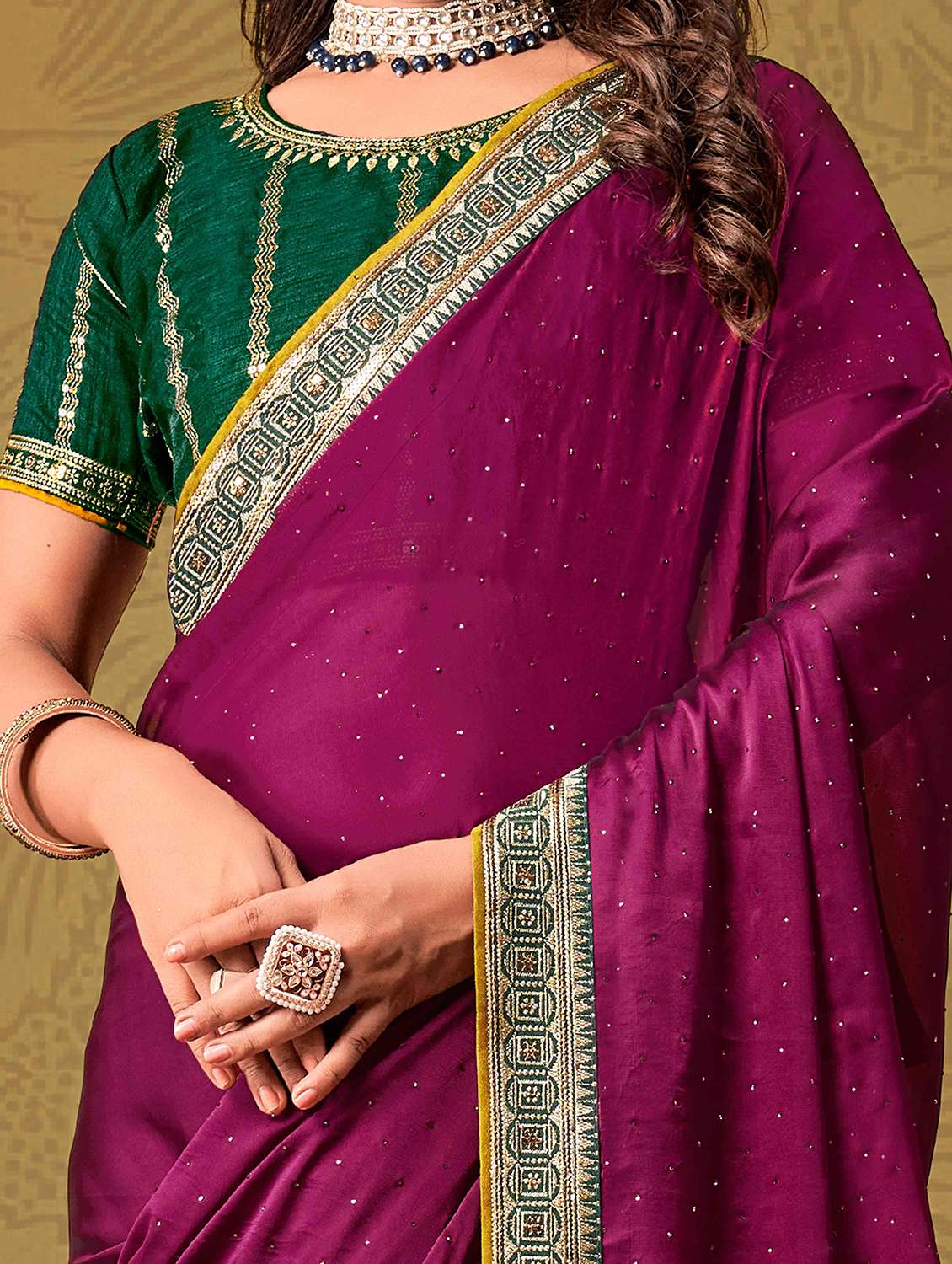 women magenta embellished lace work saree with blouse - 21713618 -  Standard Image - 2