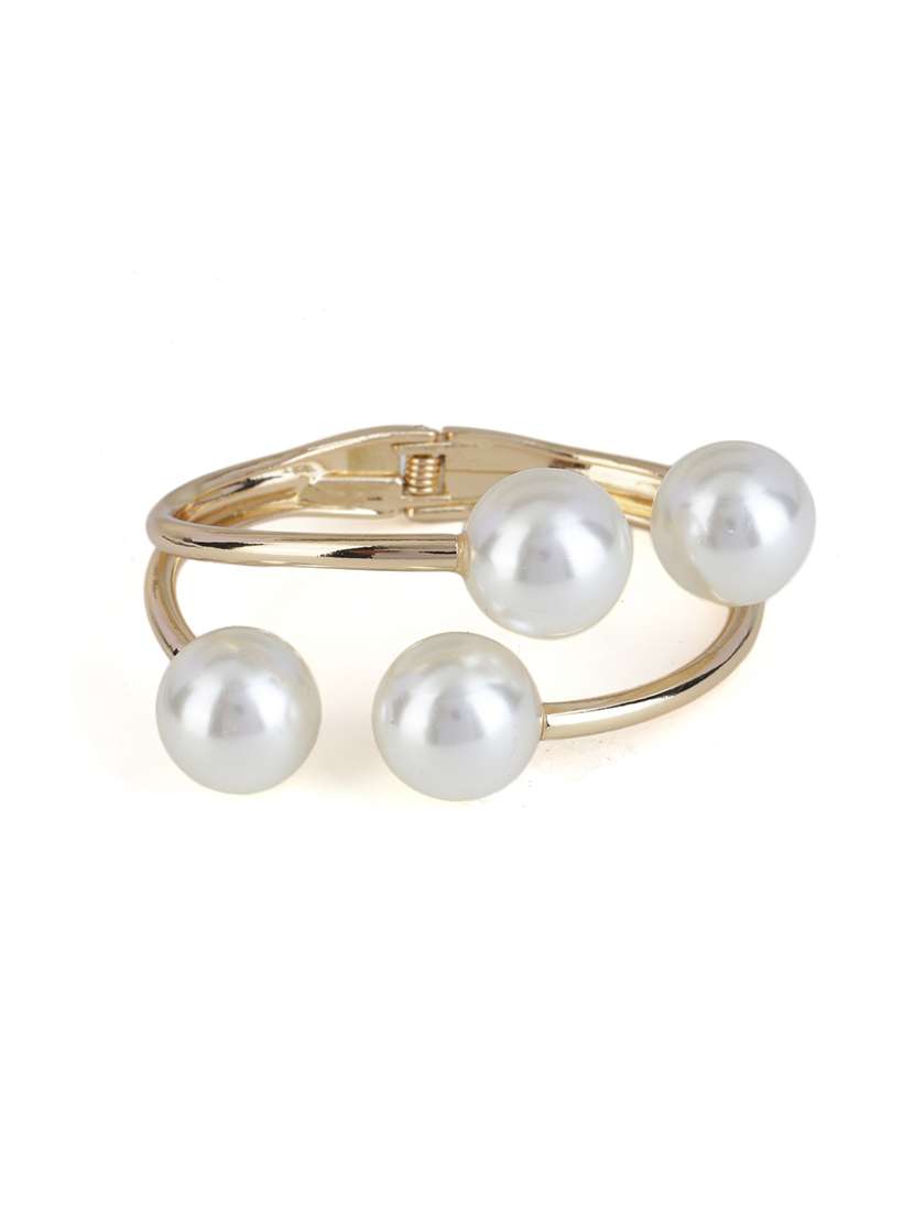 women gold-toned & white pearl cuff bracelet