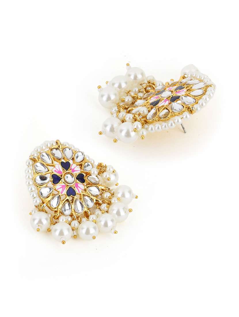women pearl kundan stone drop earring - 21713753 -  Standard Image - 2