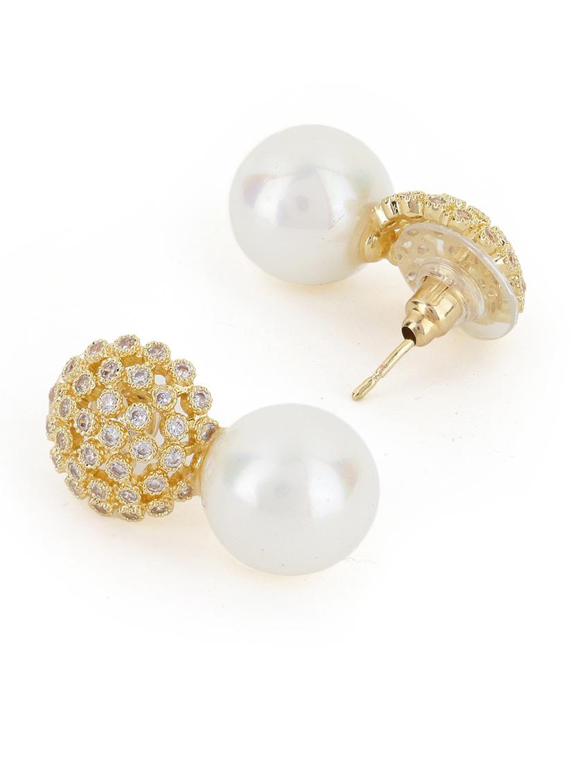 golden crown pearl drop stud earrings - 21713763 - Standard Image - 2