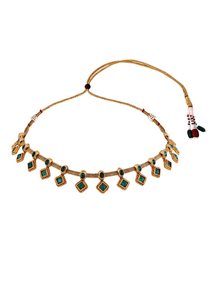 green and gold stone studded jewellery set - 21713798 - Standard Image - 2