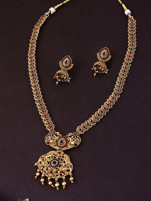 antique gold toned stone studded jewellery set - 21713799 - Standard Image - 0