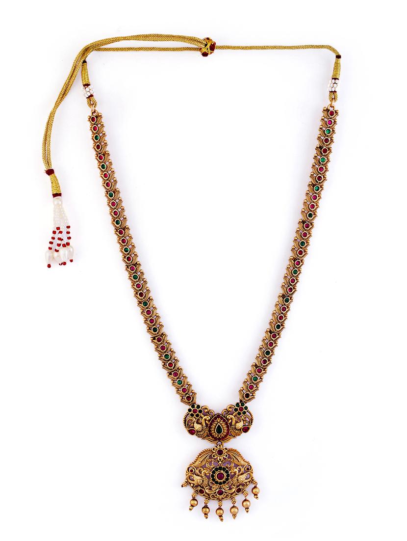 antique gold toned stone studded jewellery set - 21713799 - Standard Image - 2
