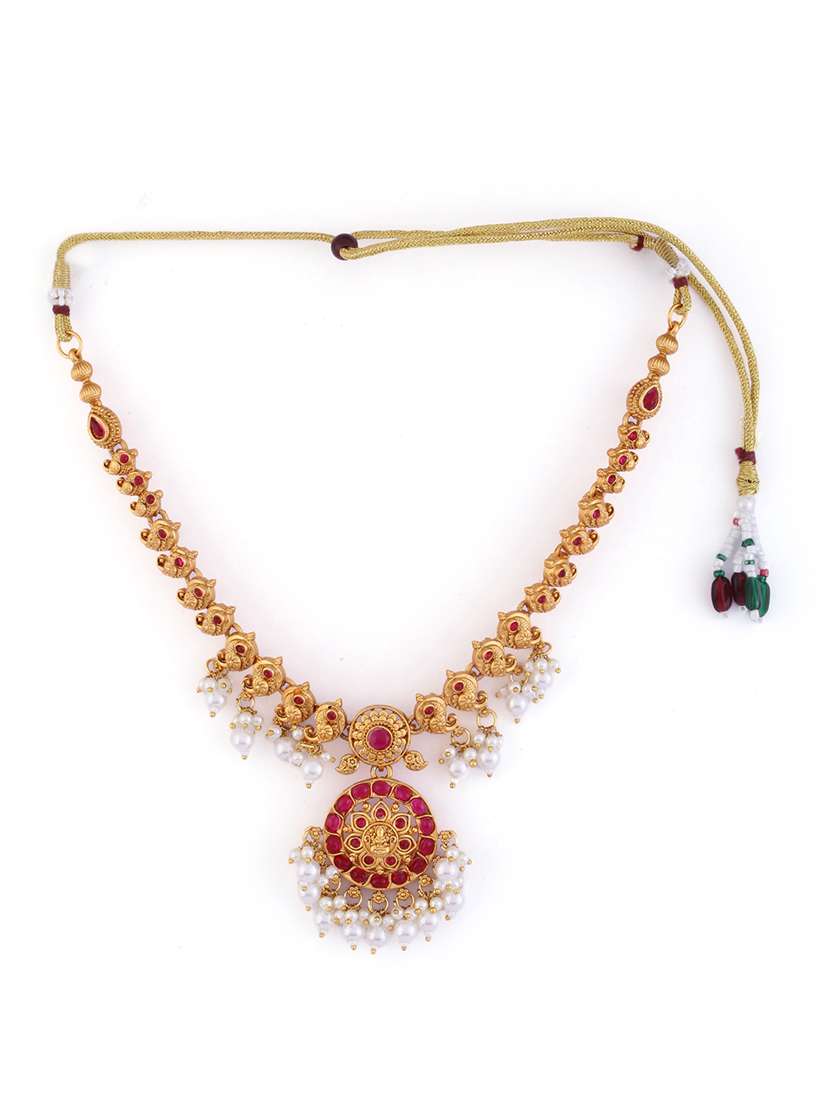 gold-plated red stone embellished jewellery set - 21713804 -  Standard Image - 2