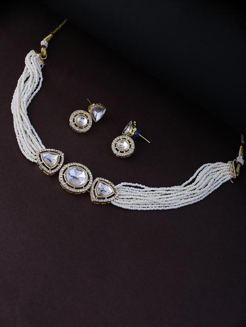 pearl kundan stone studded jewellery set - 21713807 -  Standard Image - 0