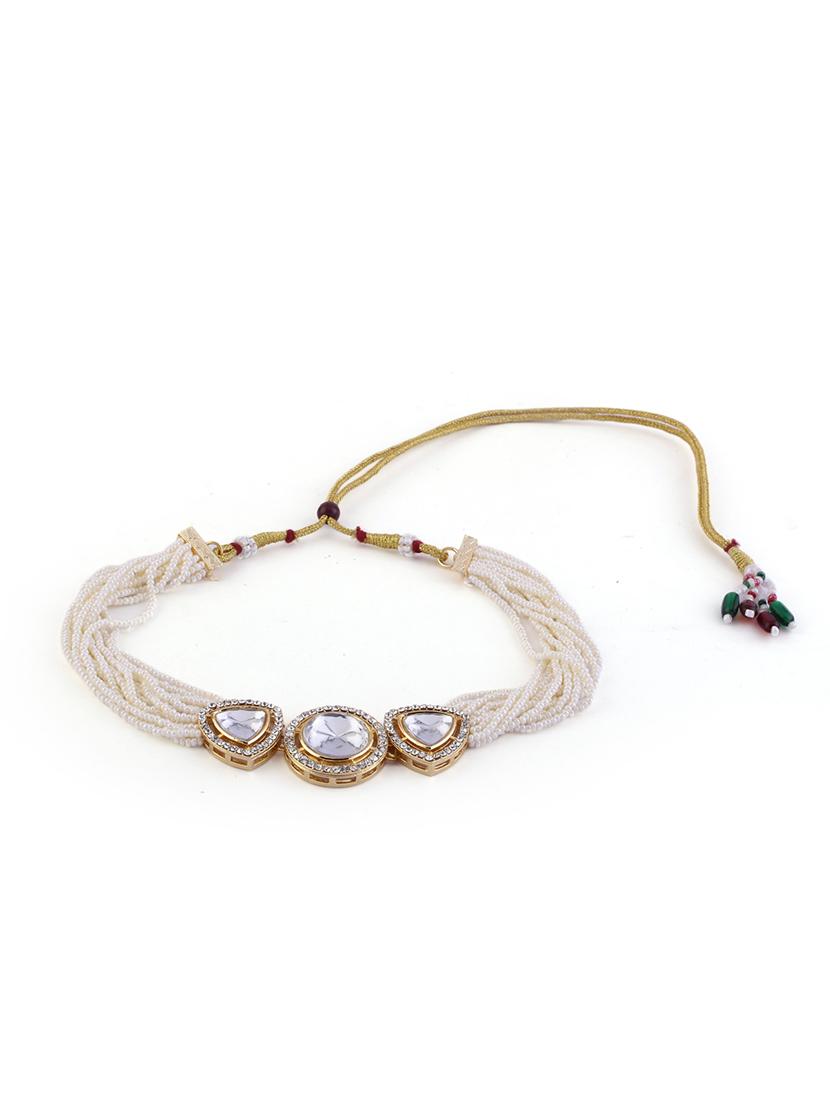 pearl kundan stone studded jewellery set - 21713807 - Standard Image - 2