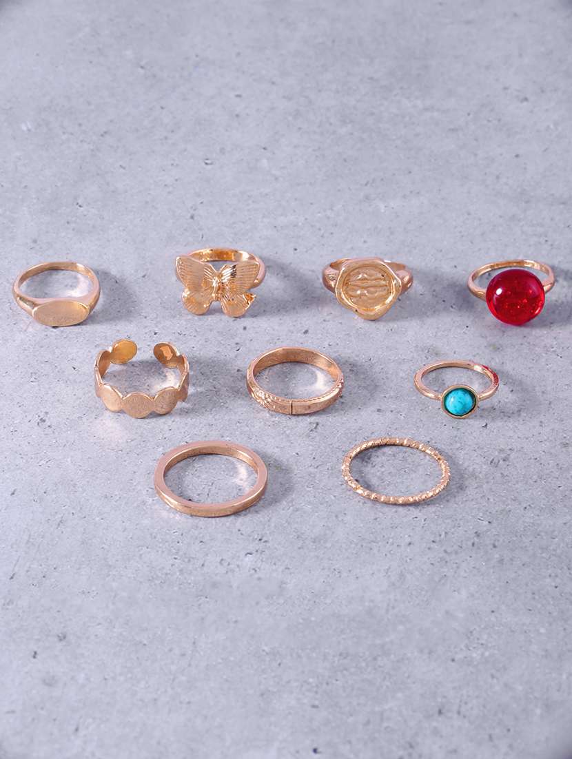 women golden finger rings - set of 8