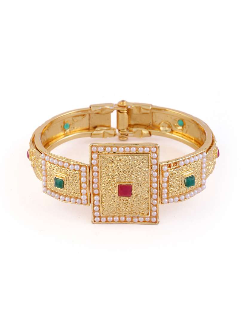 ethnic gold-plated pearl studded bangle  - 21713836 -  Standard Image - 2