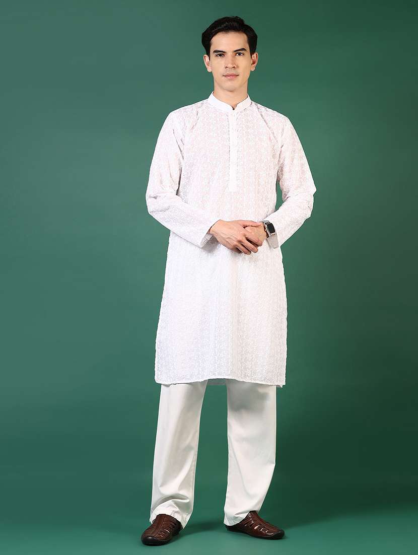 men mandarin neck kurta pyjama ethnic wear set