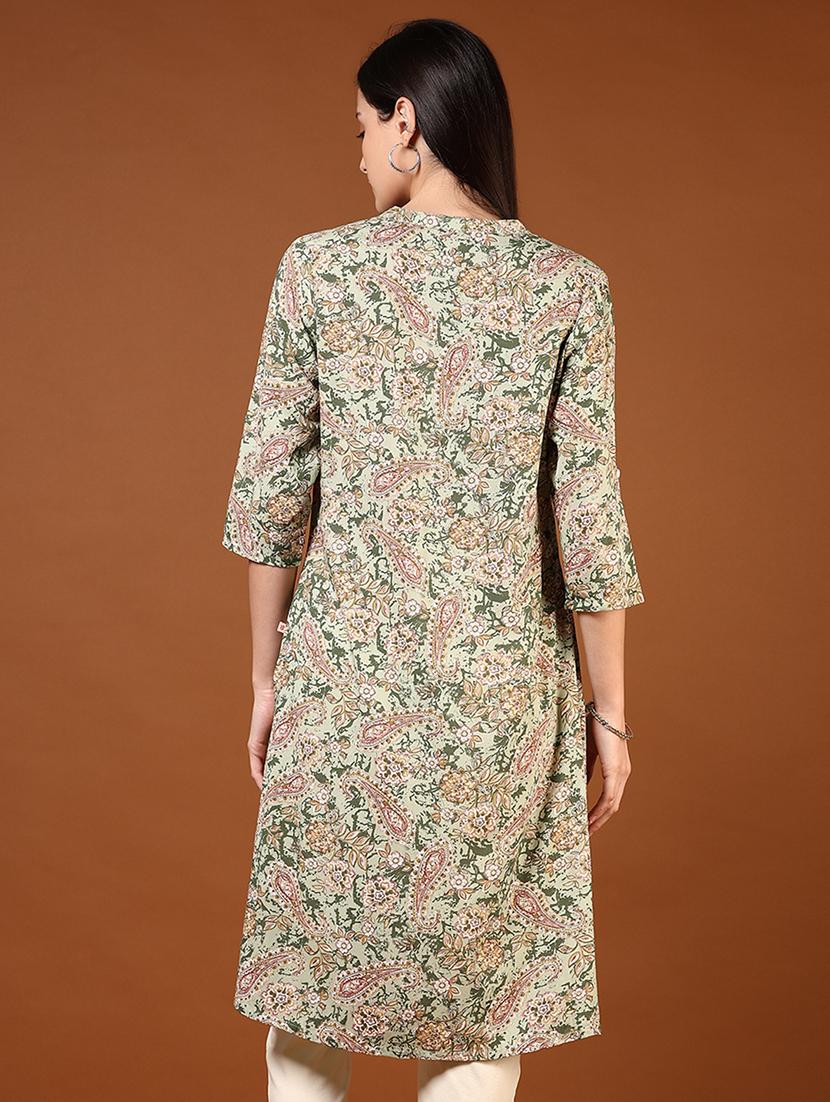 women three quarter sleeves straight kurta - 21713864 - Standard Image - 2
