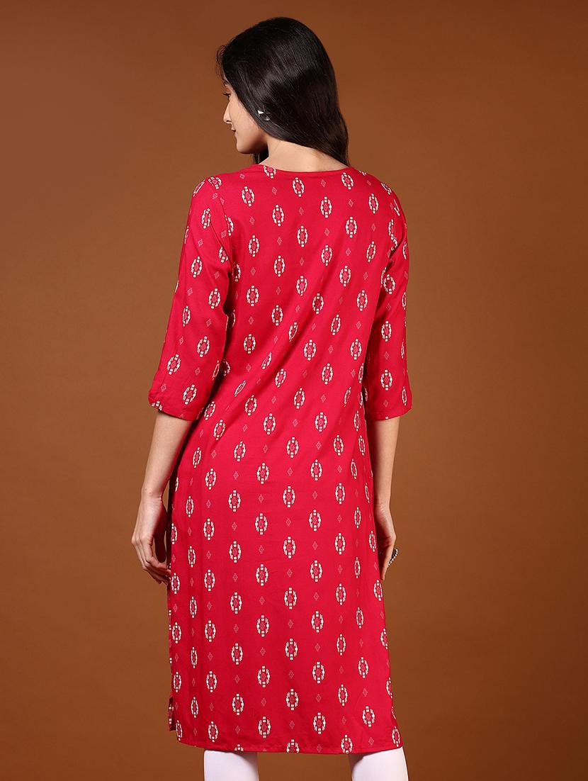 women three quarter sleeves straight kurta - 21713870 - Standard Image - 2