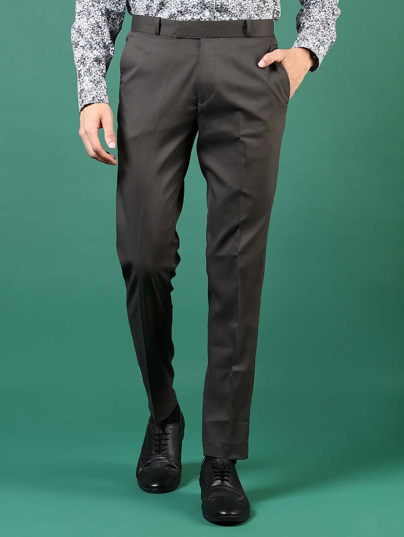 men solid mid rise flat front formal trouser