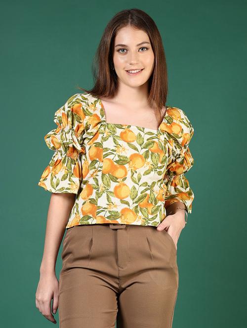 women printed puff sleeves smocked detailed top - 21713889 - Standard Image - 0