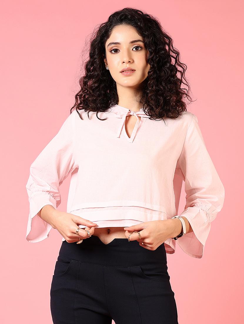 women rosewater solid bell sleeve crop top - 21713890 -  Zoom Image - 0