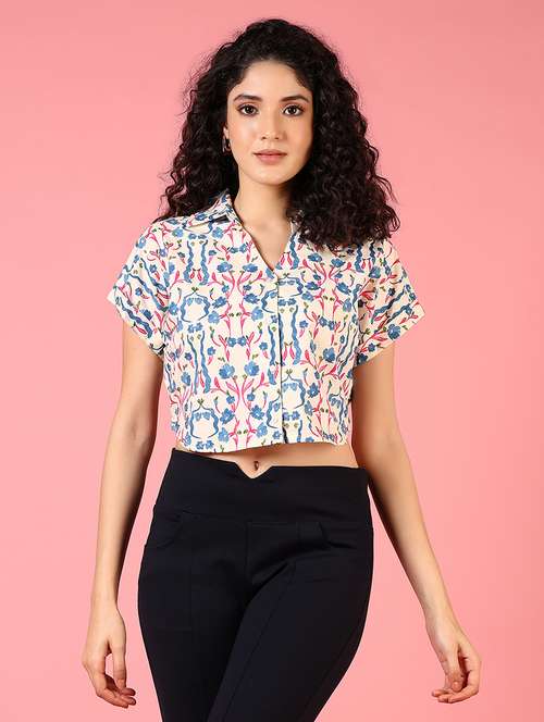 women printed collared crop shirt - 21713895 -  Standard Image - 0