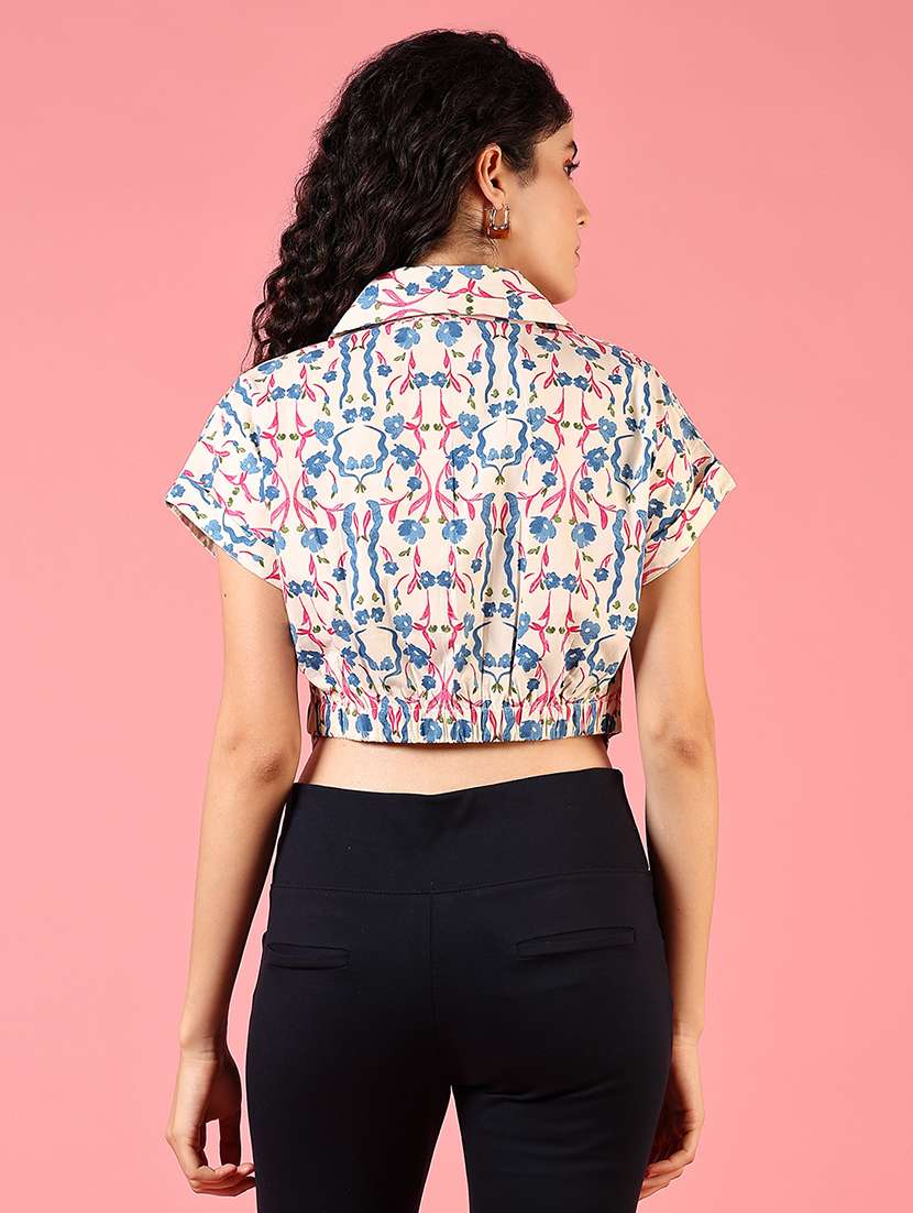 women printed collared crop shirt - 21713895 - Standard Image - 2