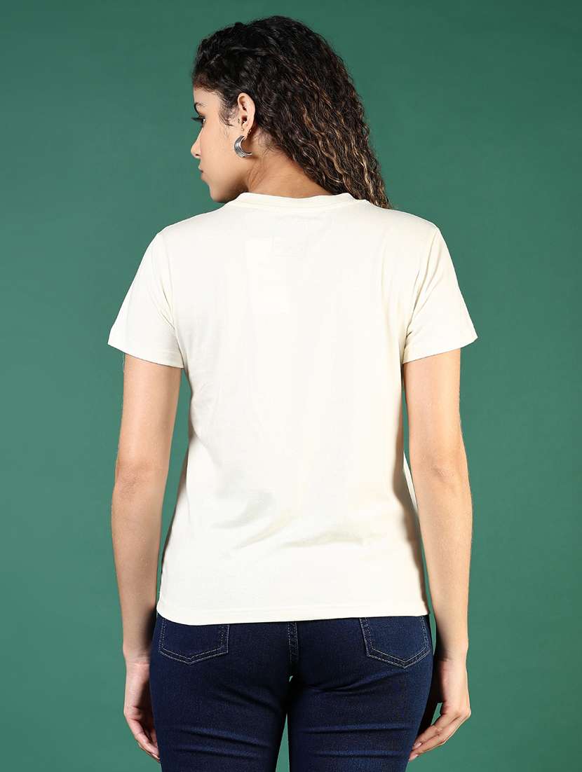 women off white front print round neck t-shirt - 21713917 -  Standard Image - 2