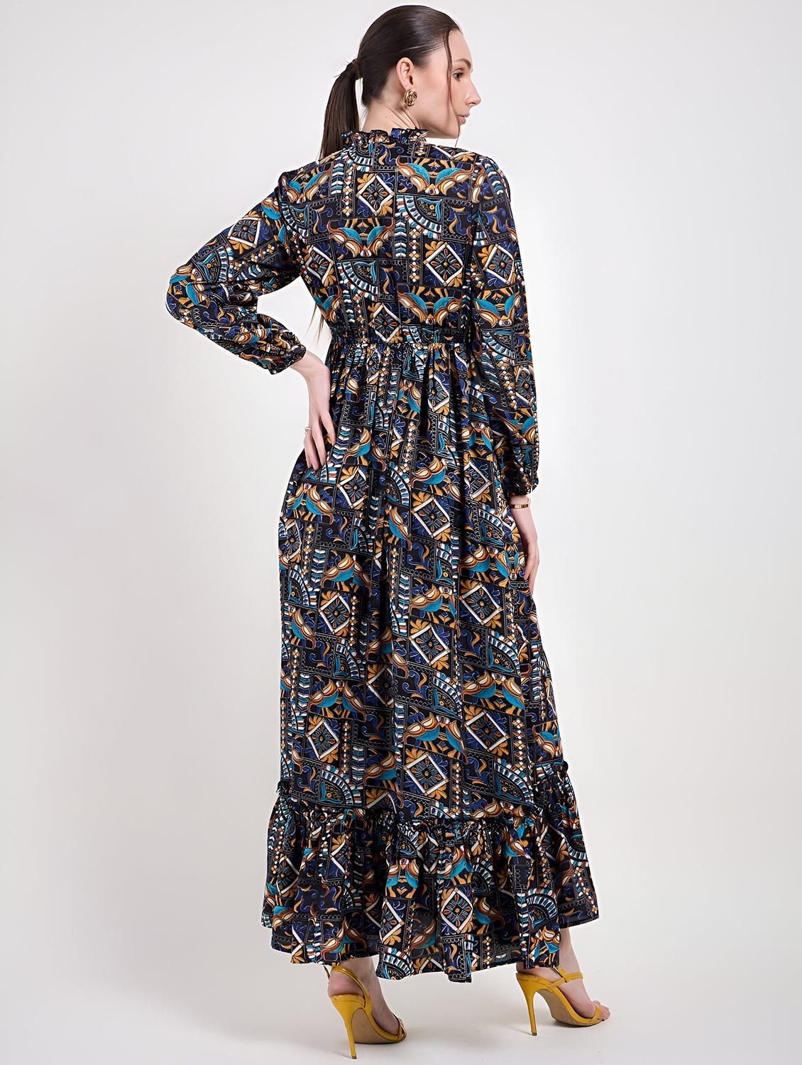 women printed tie up neck tiered dress - 21713977 - Standard Image - 2