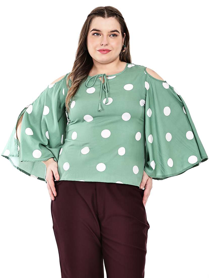 women plus size polka doted flared sleeves top
