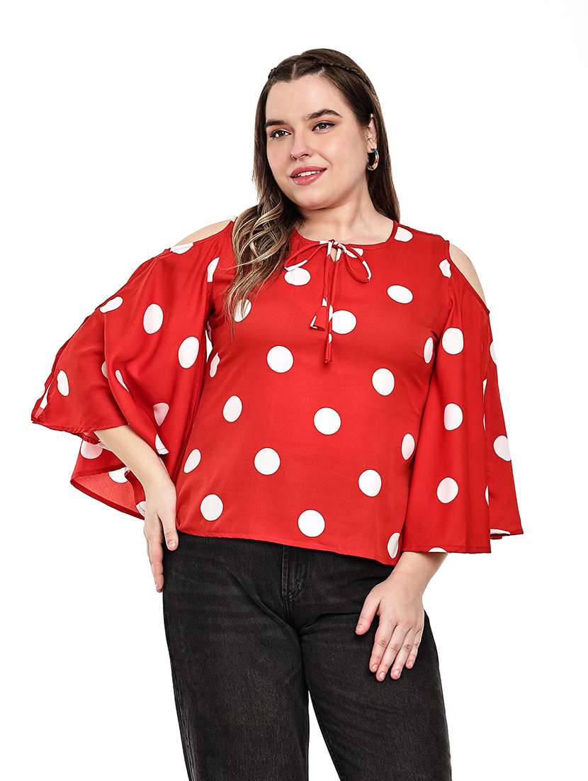 women plus size polka doted flared sleeves top