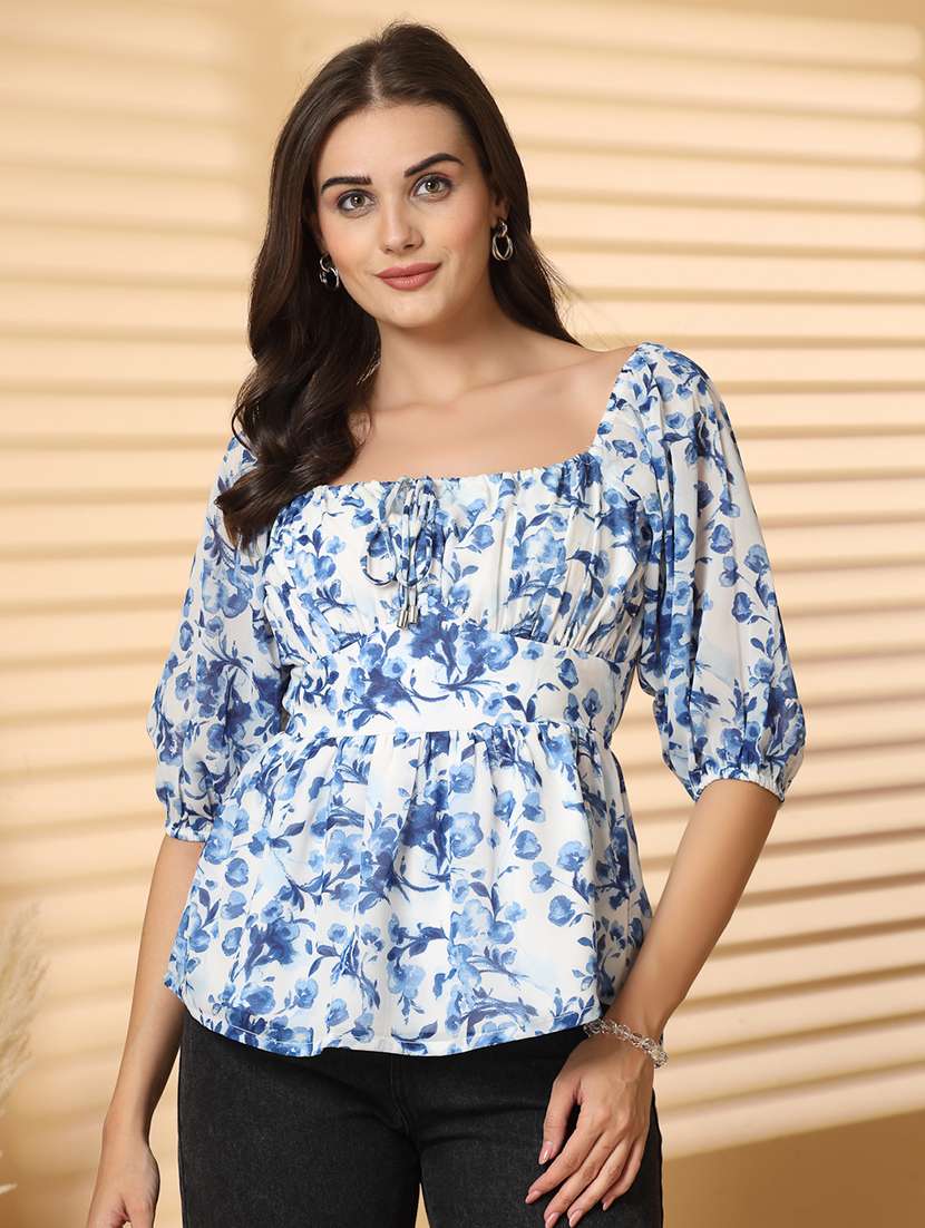 women floral print puff sleeves peplum top - 21714137 -  Zoom Image - 0