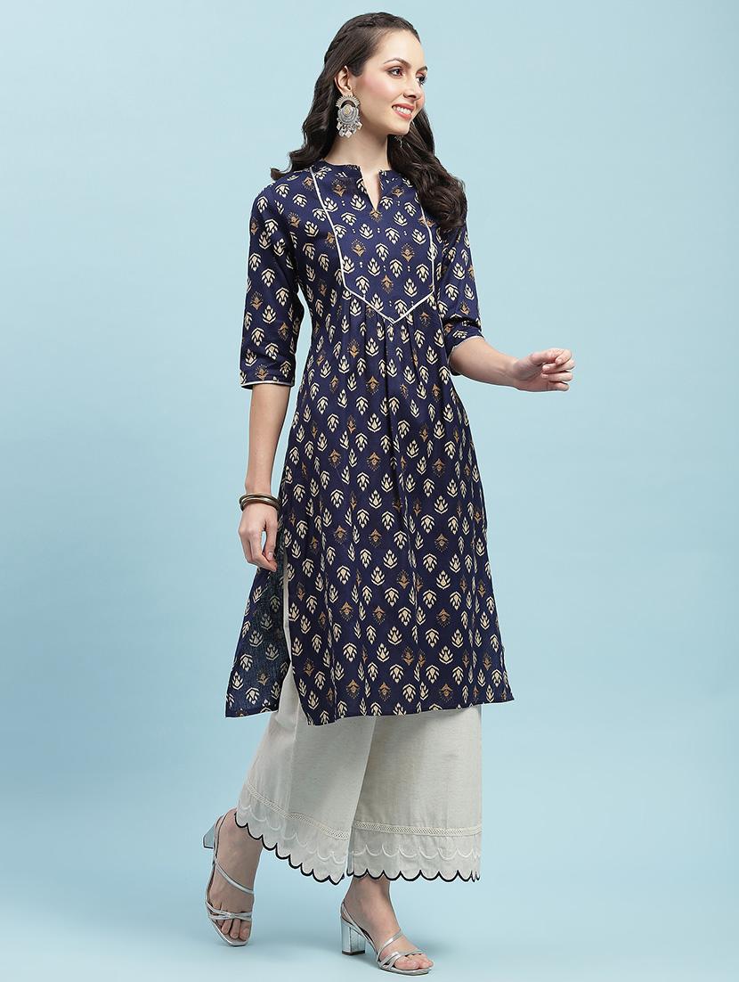 women printed three quarter sleeves straight kurta - 21714237 - Standard Image - 2